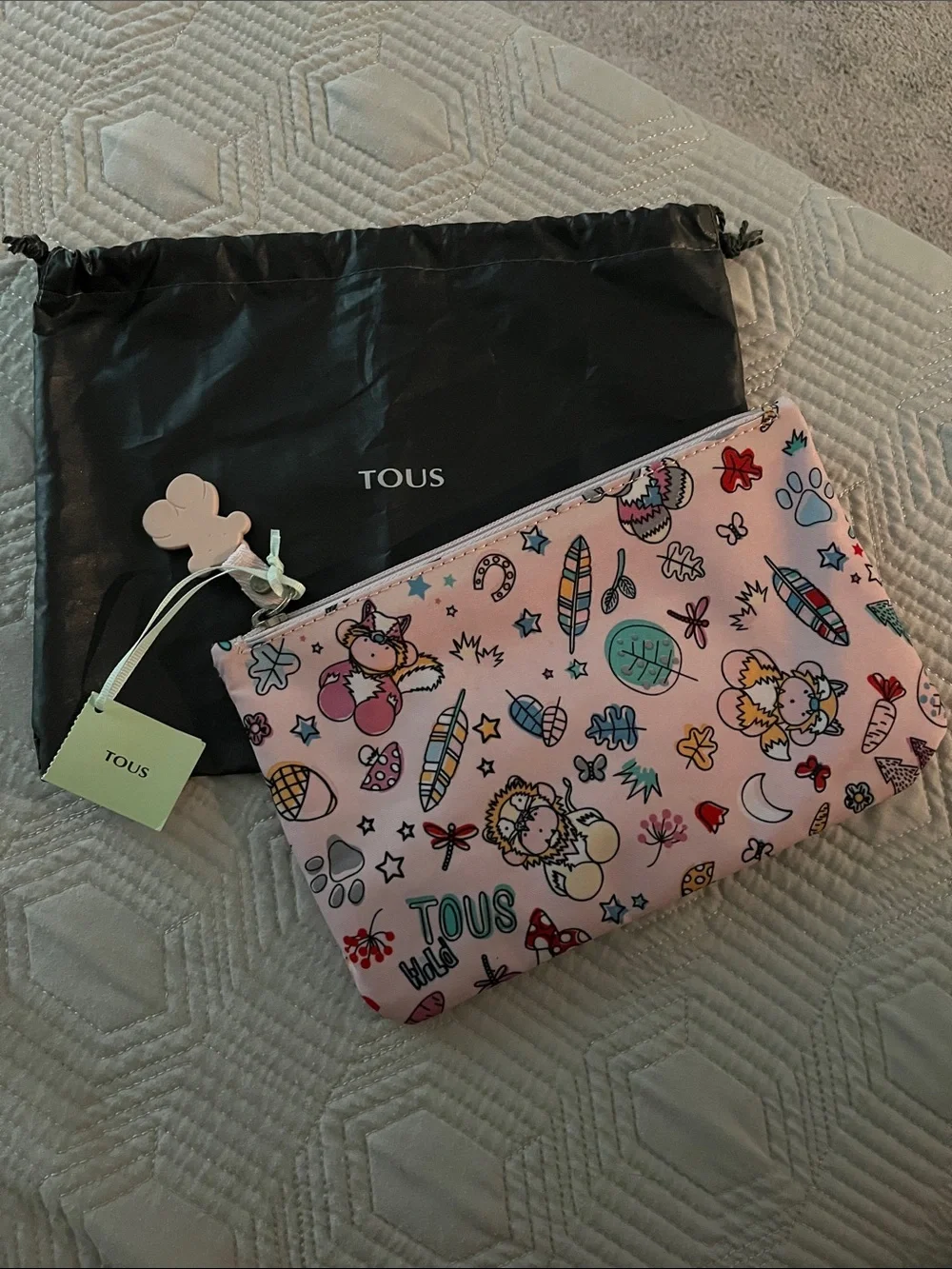 TOUS Pink Printed Zip Cosmetic Pouch with Playful Motifs